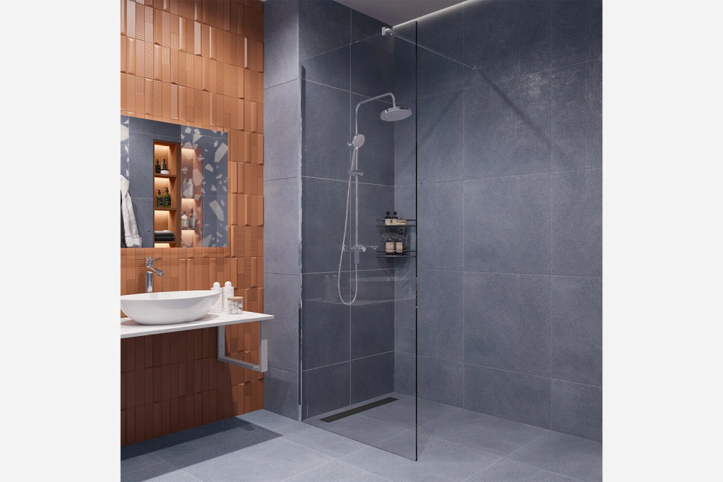 стеклянные душевые перегородки в ванной в стиле лофт